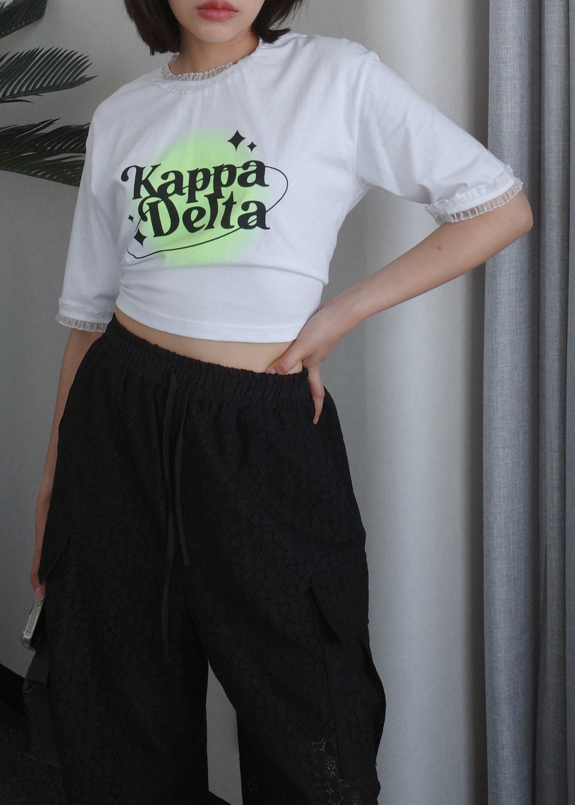 Kappa Delta ruffle edge crop top