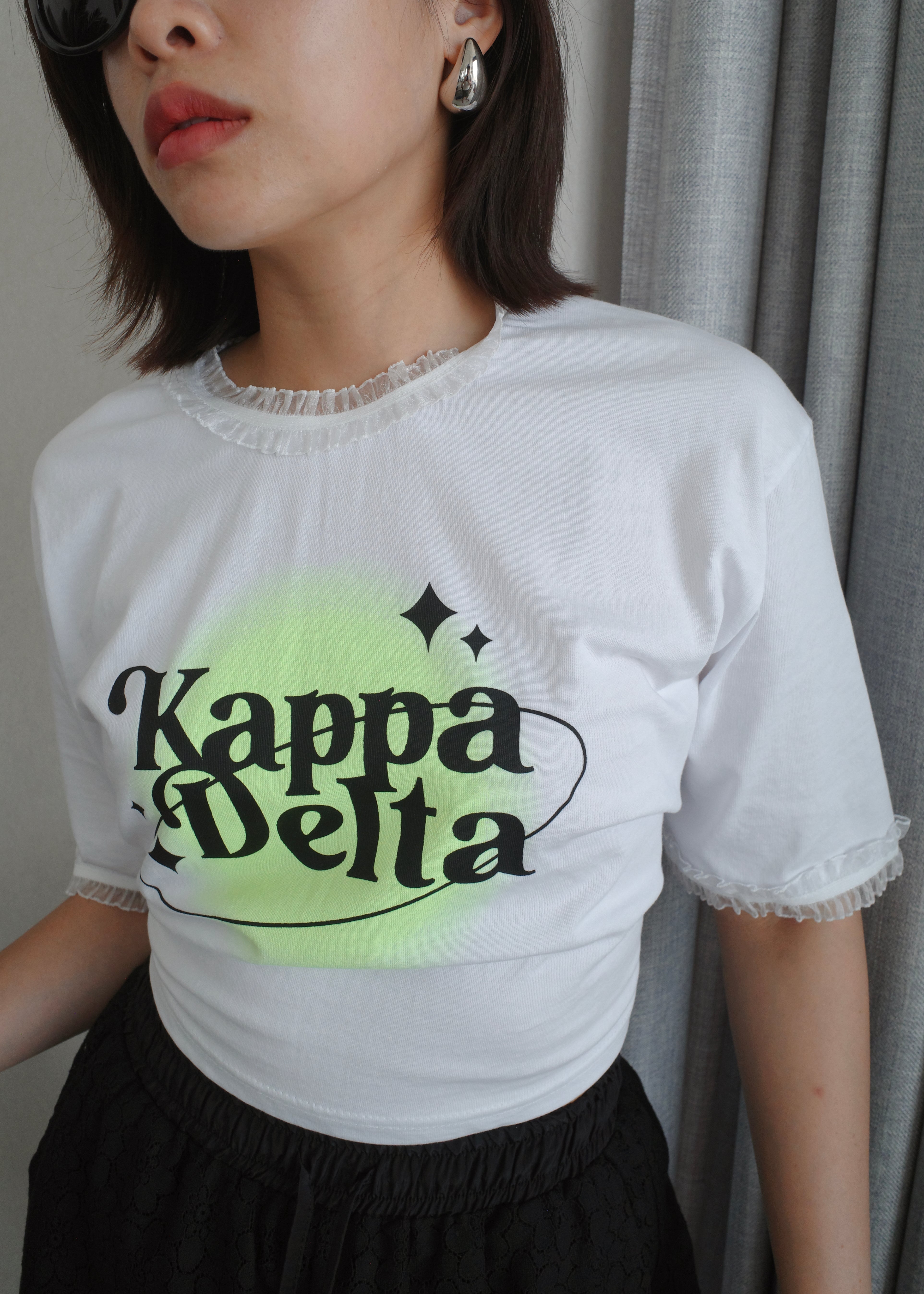 Kappa Delta ruffle edge crop top