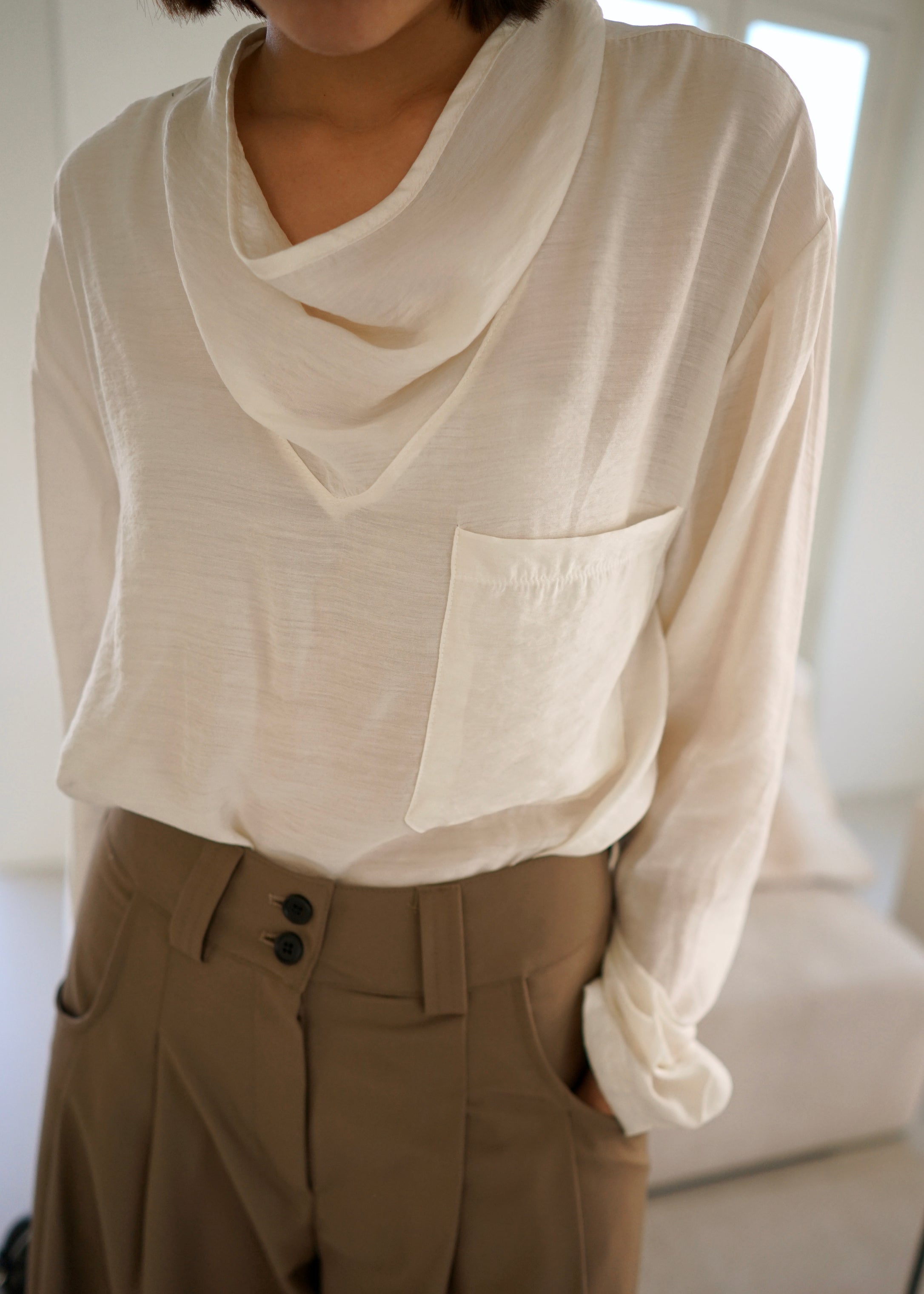 cowl neck long sleeve blouse