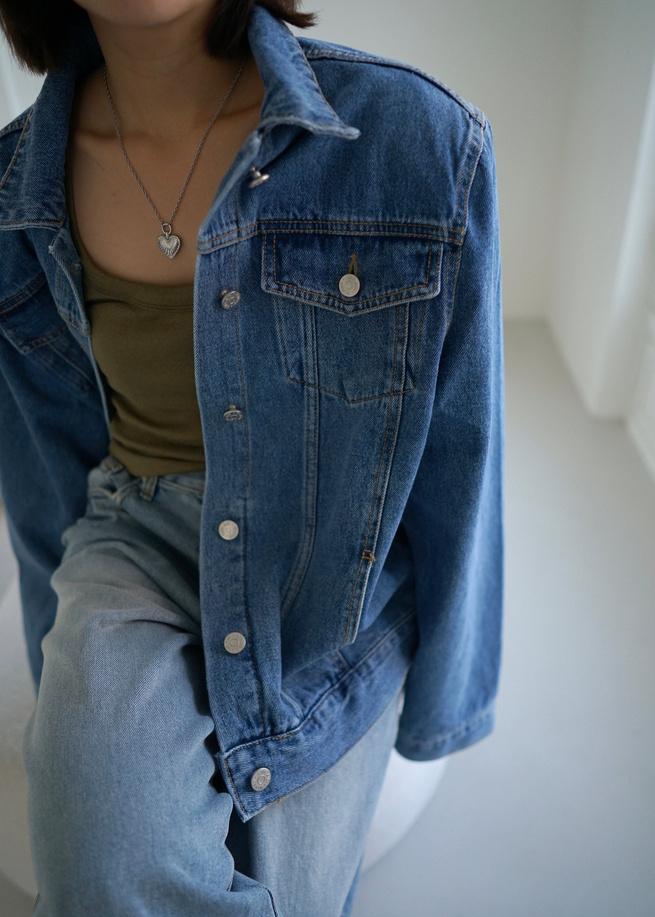 Padded shoulder best sale denim jacket