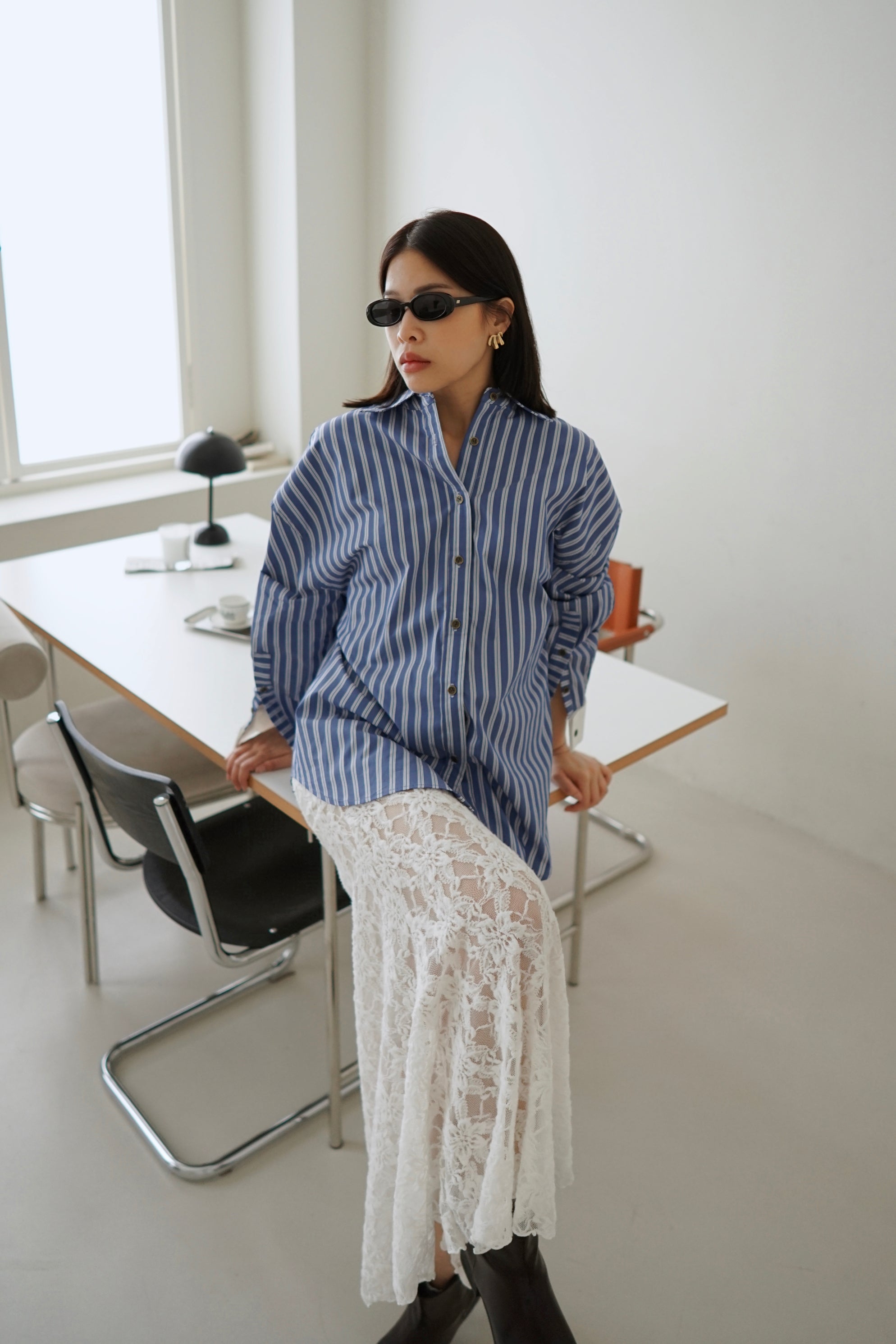 Messy stripe oversized shirt