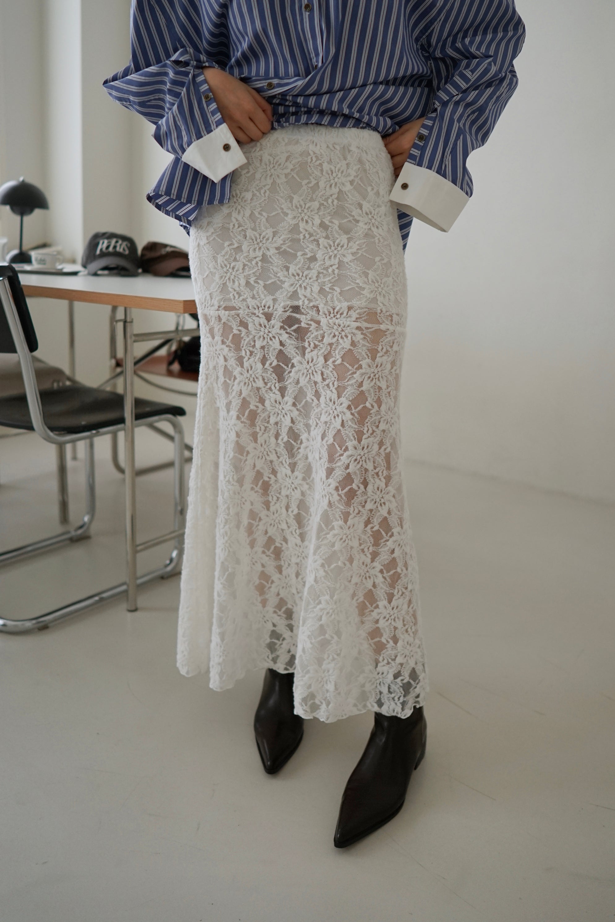 fluffy lace see thru long skirt