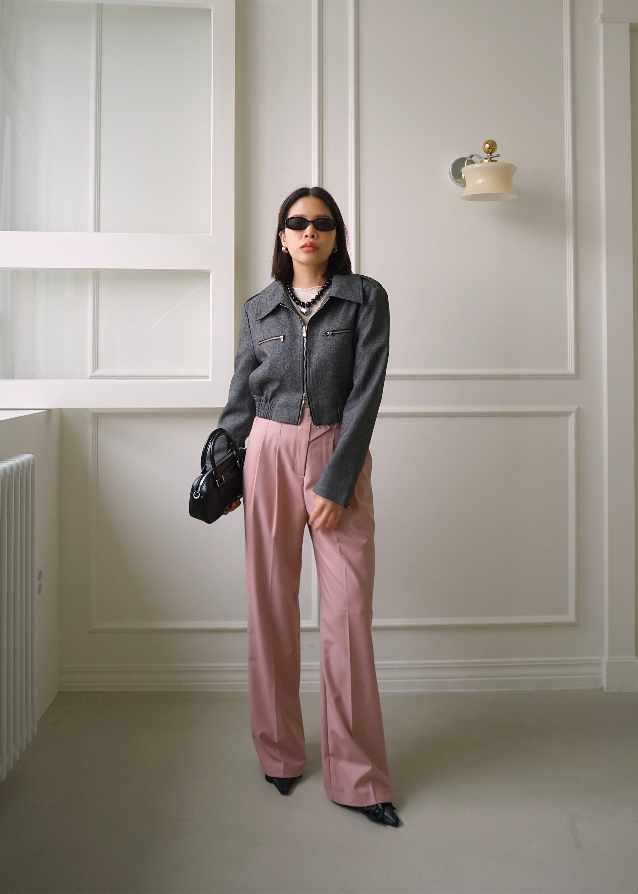 highrise pleated slim trousers