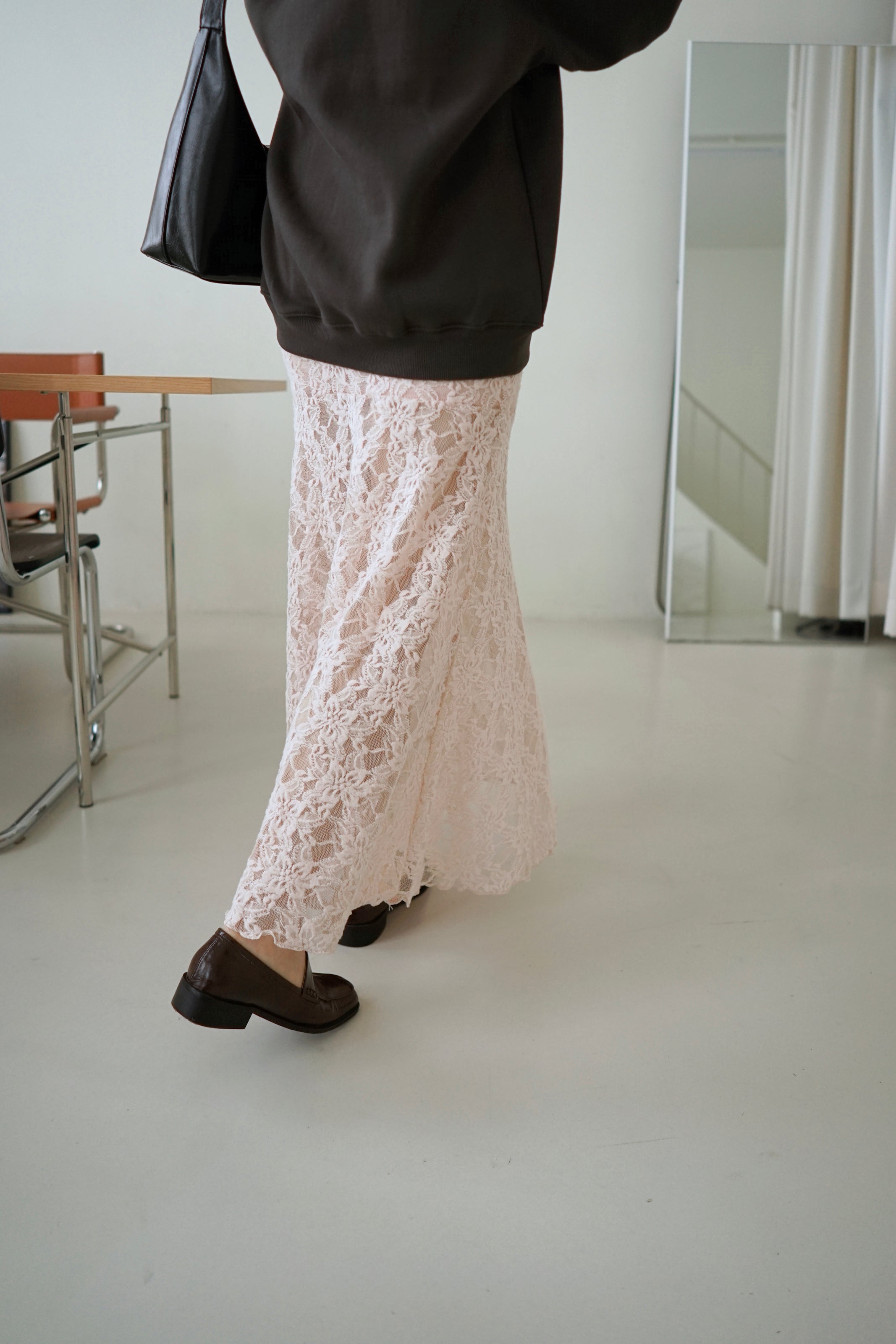 fluffy lace see thru long skirt