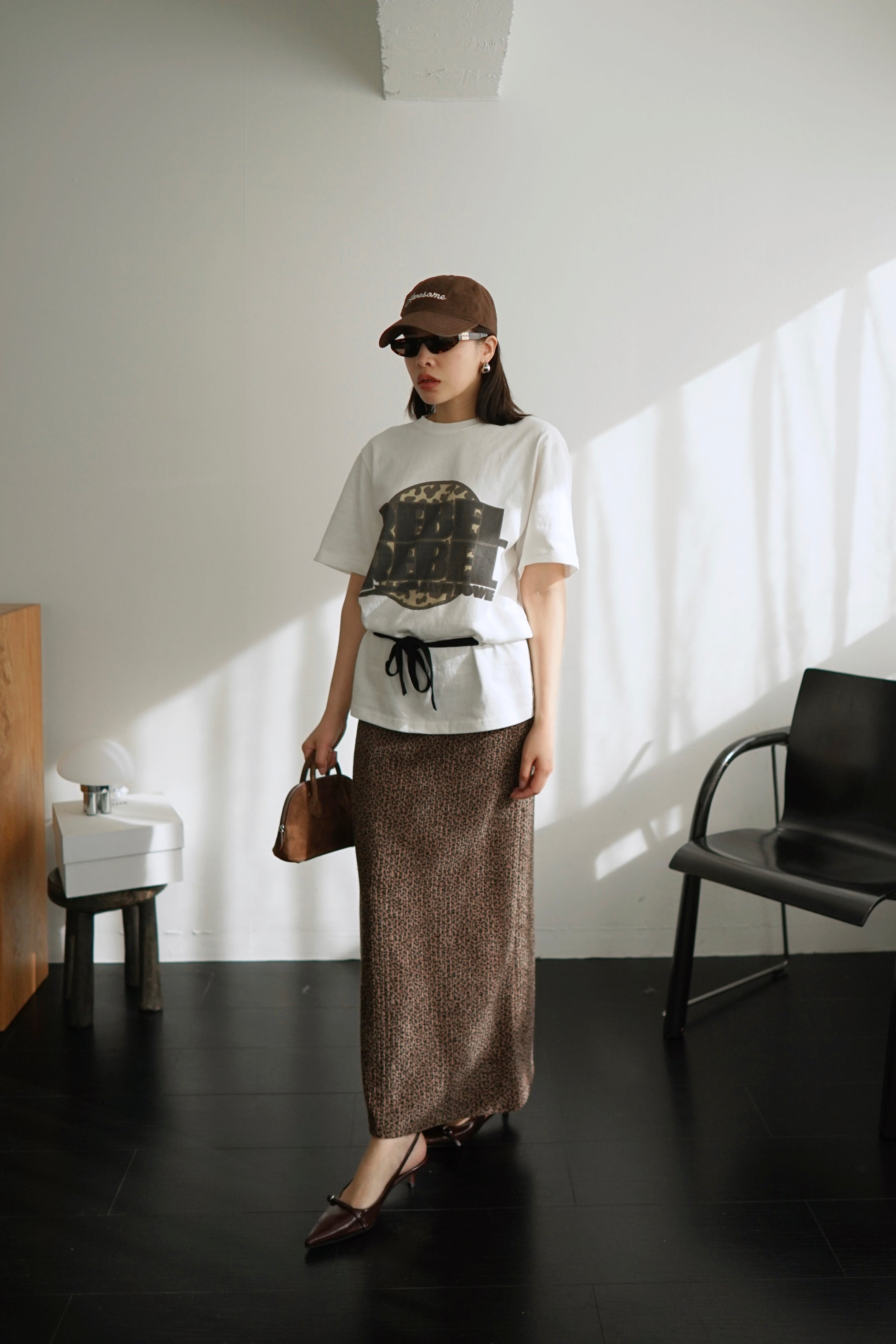 Leopard corduroy long skirt