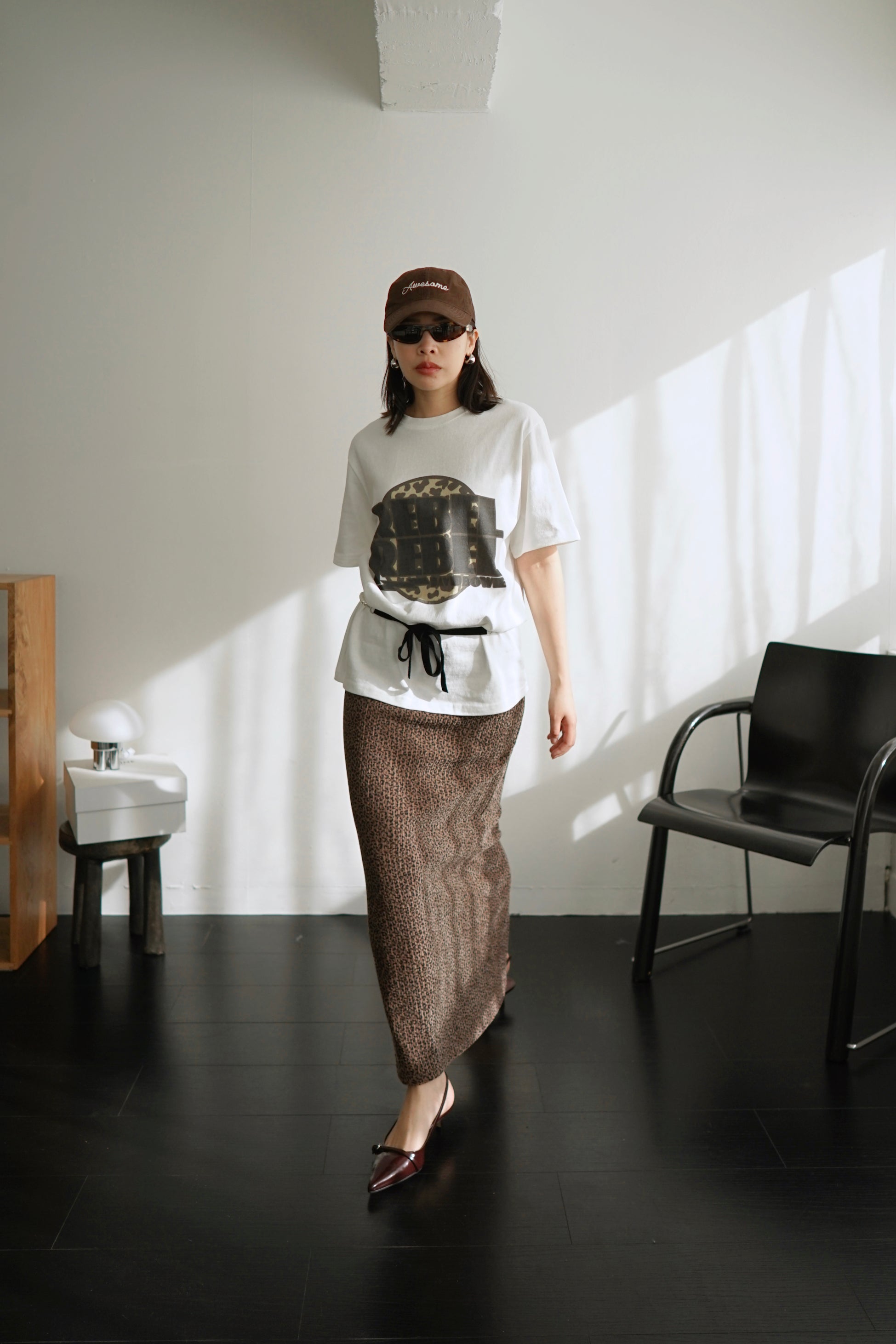 Leopard corduroy long skirt