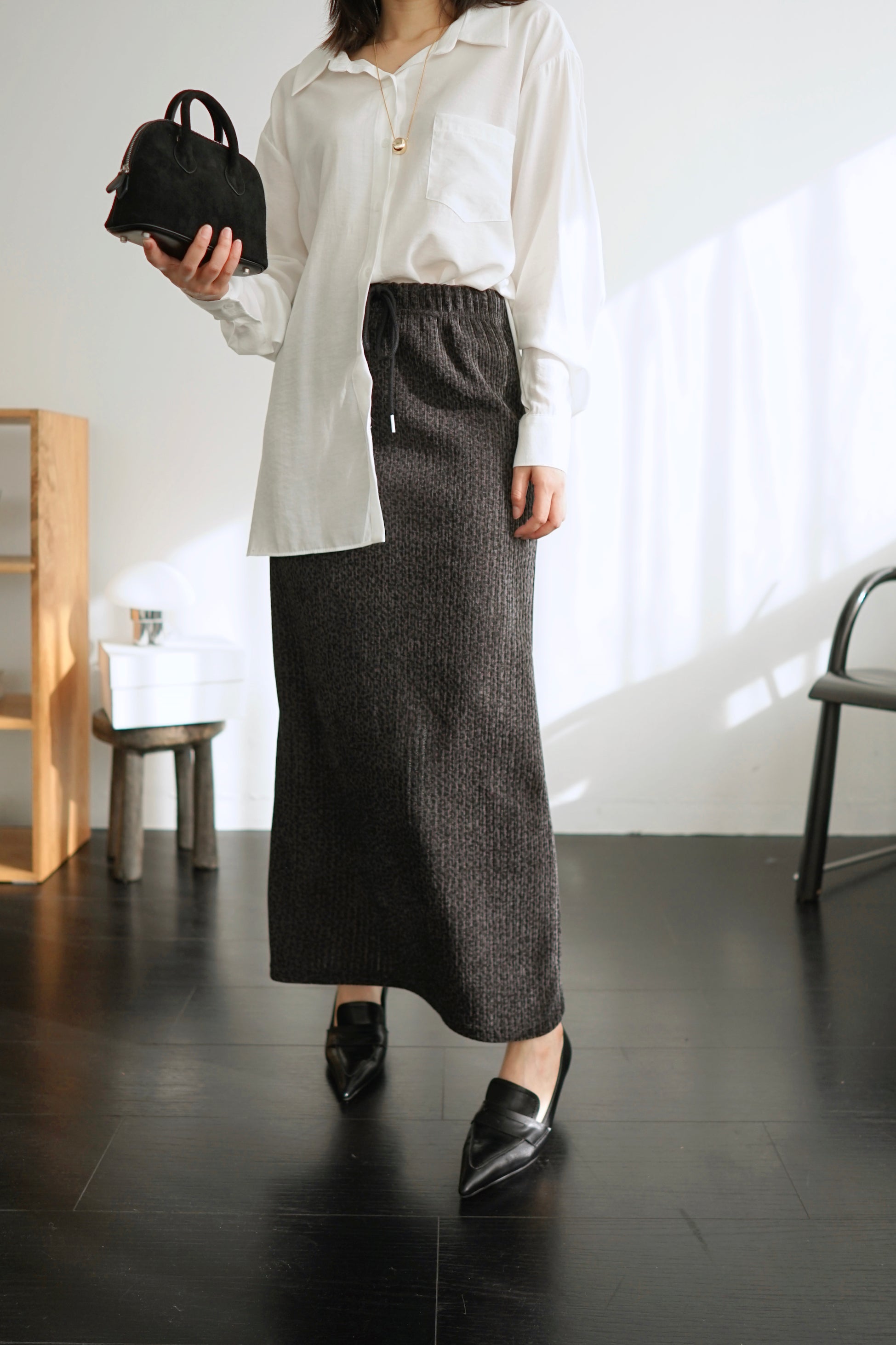 Leopard corduroy long skirt