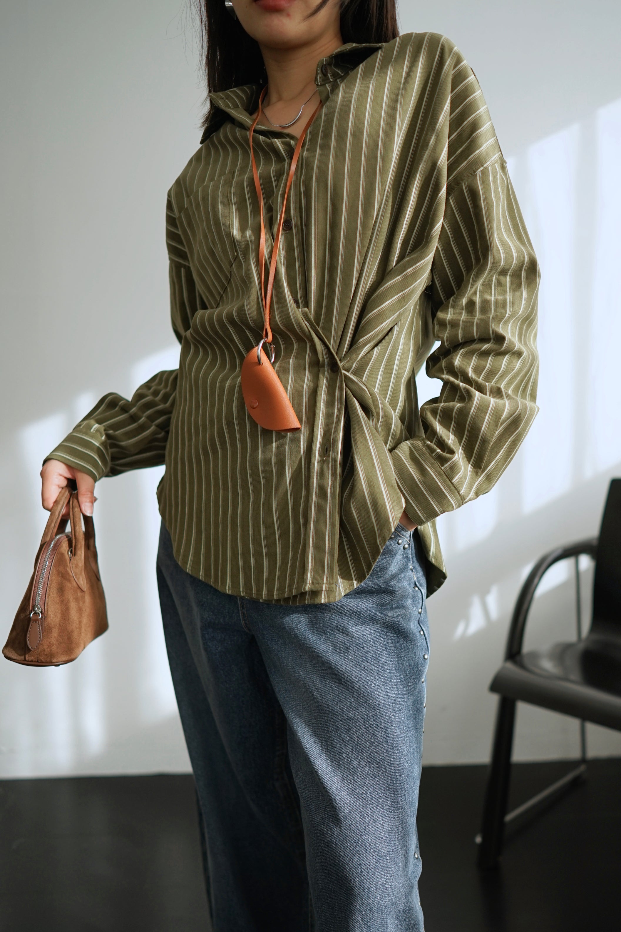 corduroy striped button shirt