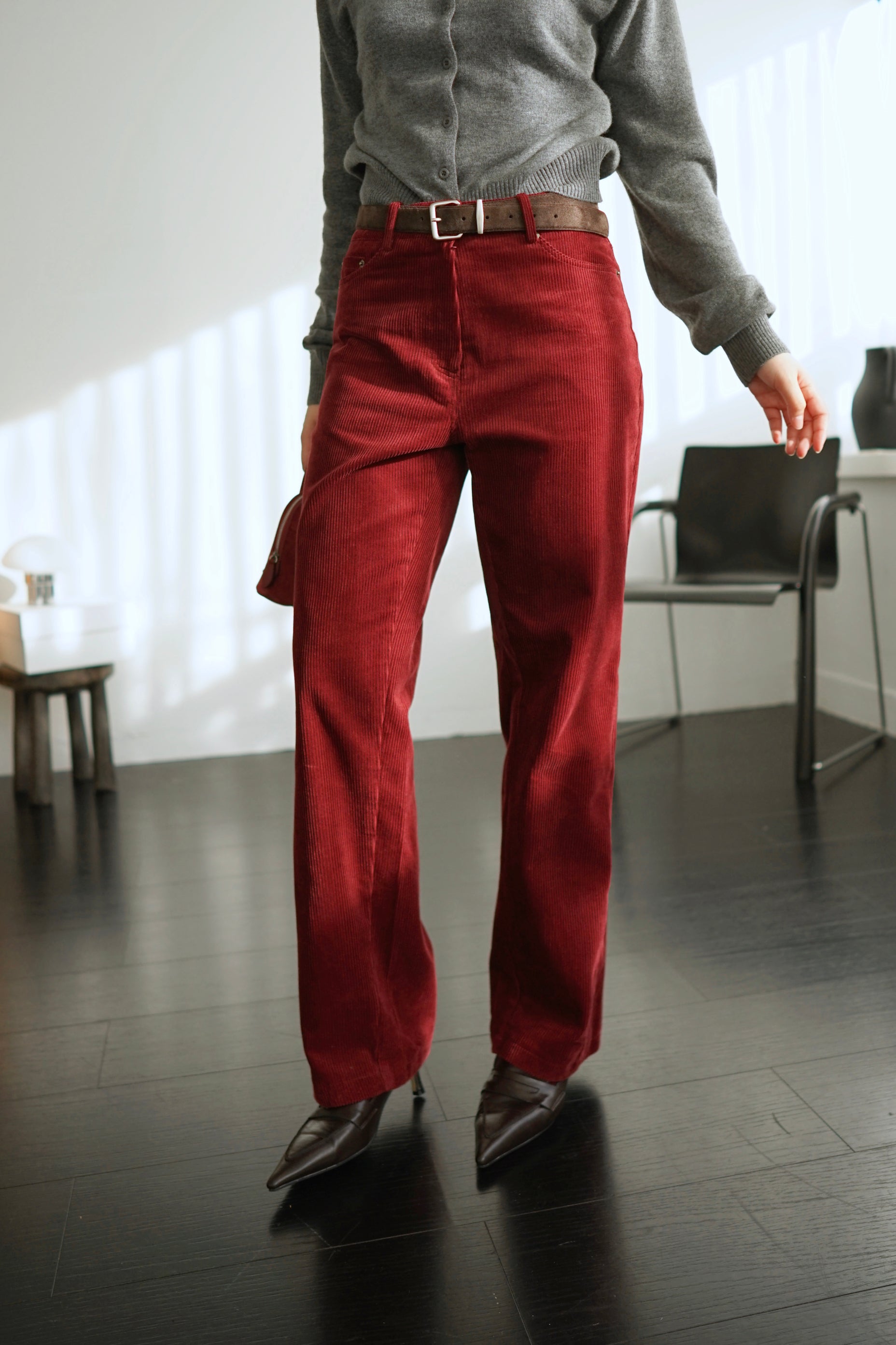 Peipei corduroy high rise straight trousers