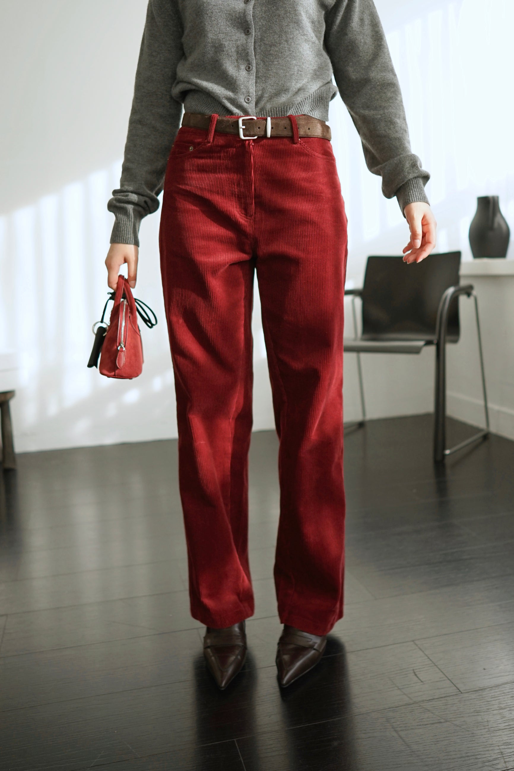 Peipei corduroy high rise straight trousers