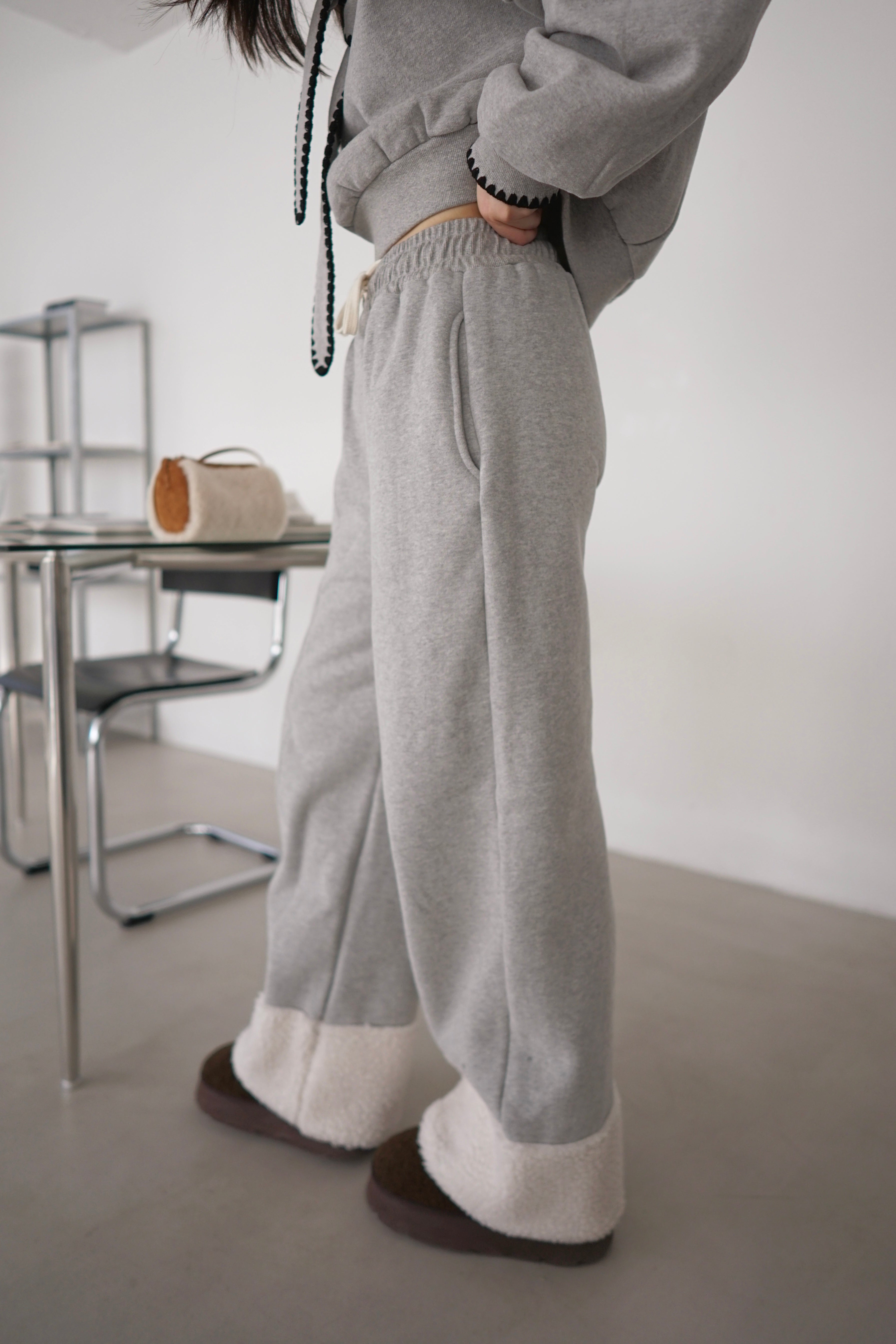 Fleece wide leg sweatpants