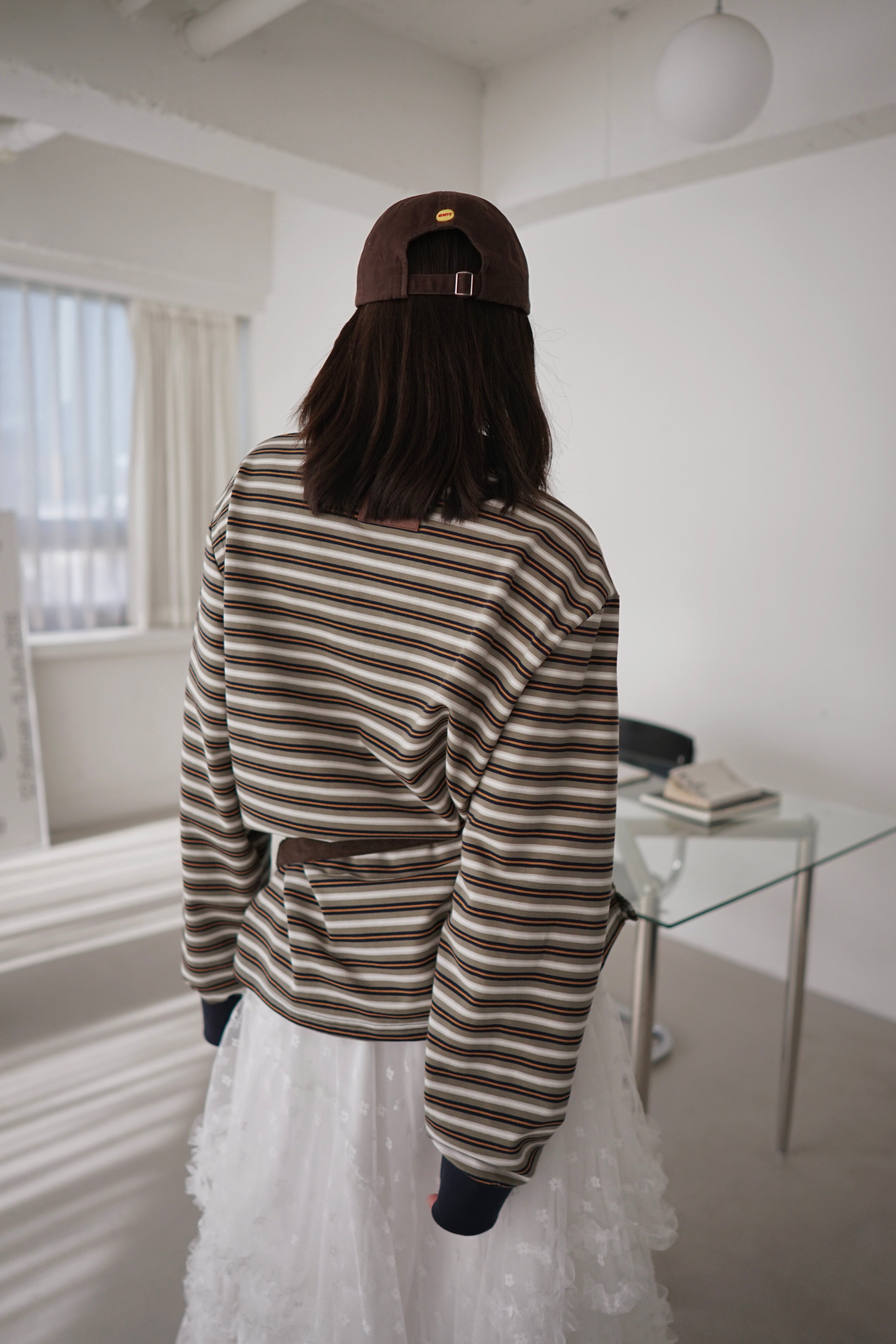 multi color striped long sleeve polo top