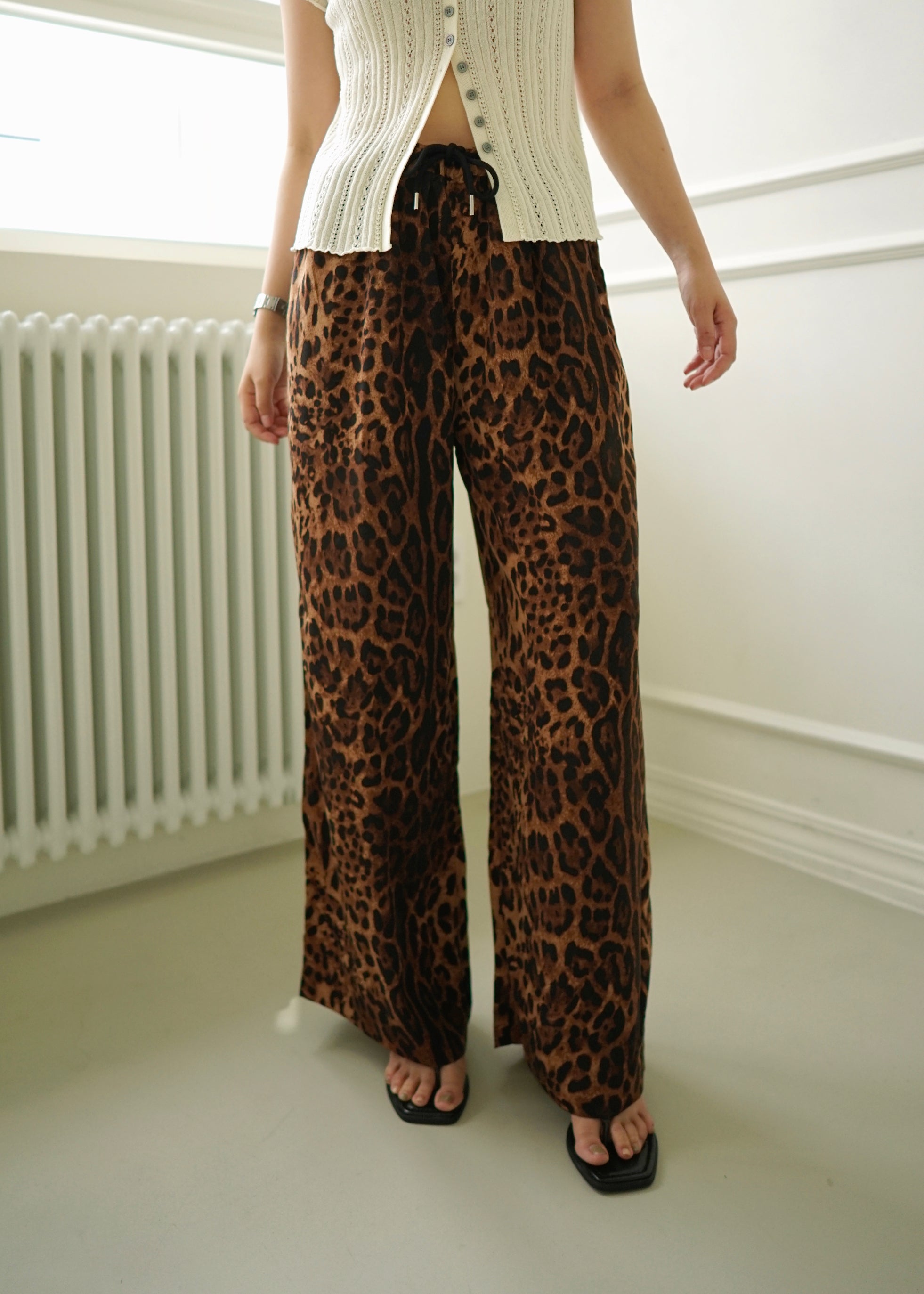 drawstring waist Leopard pants
