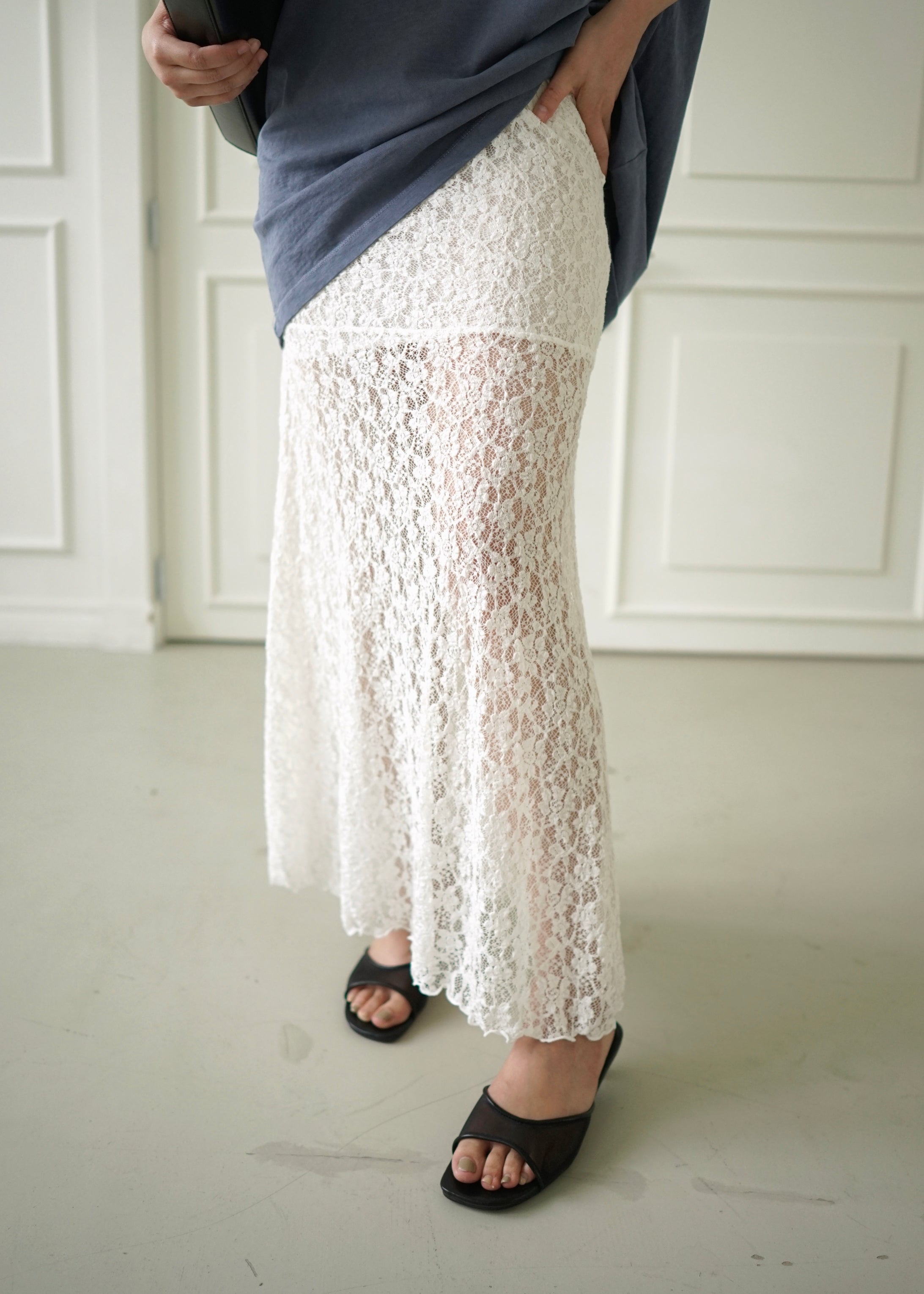 floral lace seethru maxi skirt