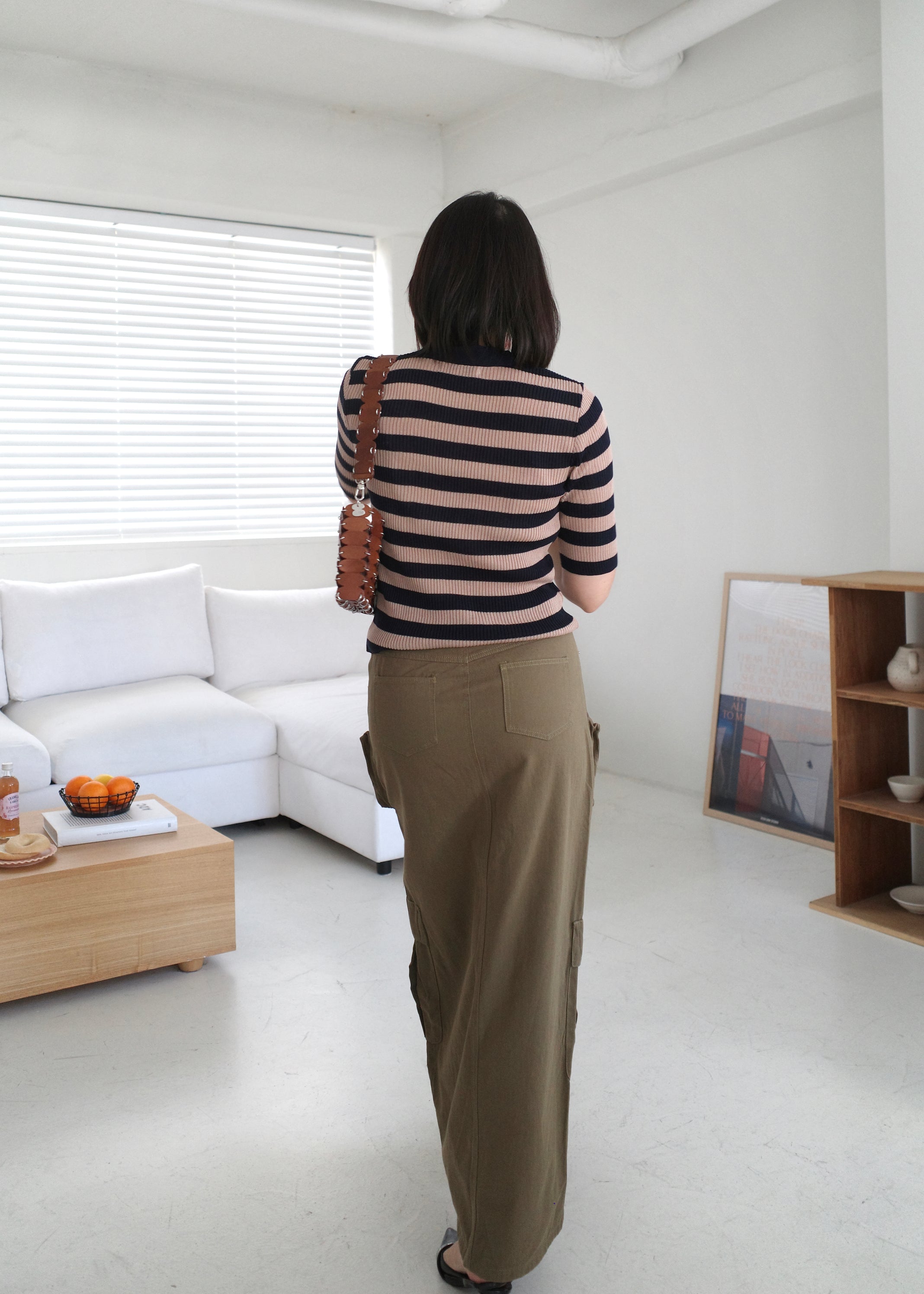 contrast stripe v neck slim blouse