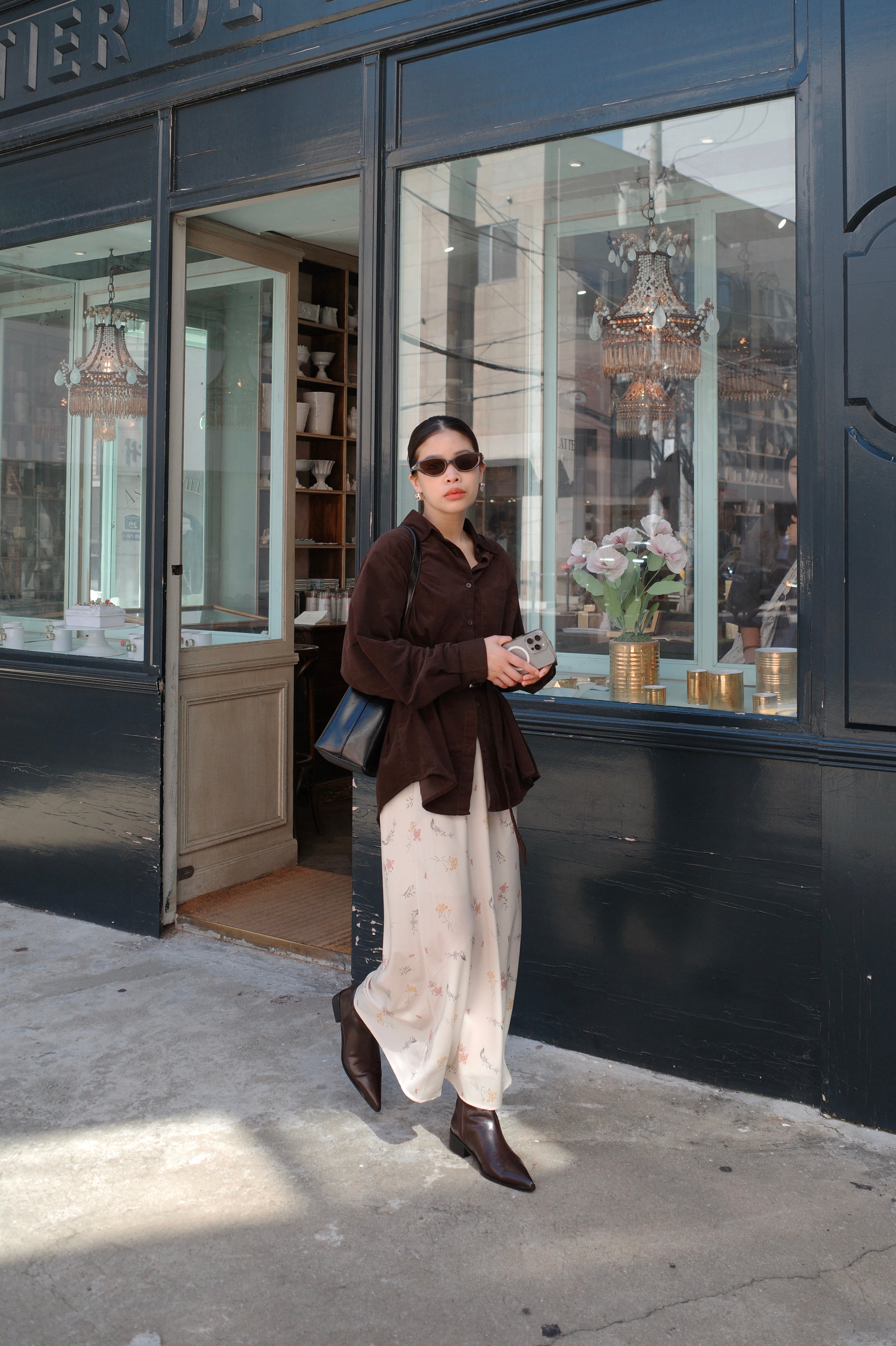 corduroy belted oversized shirt