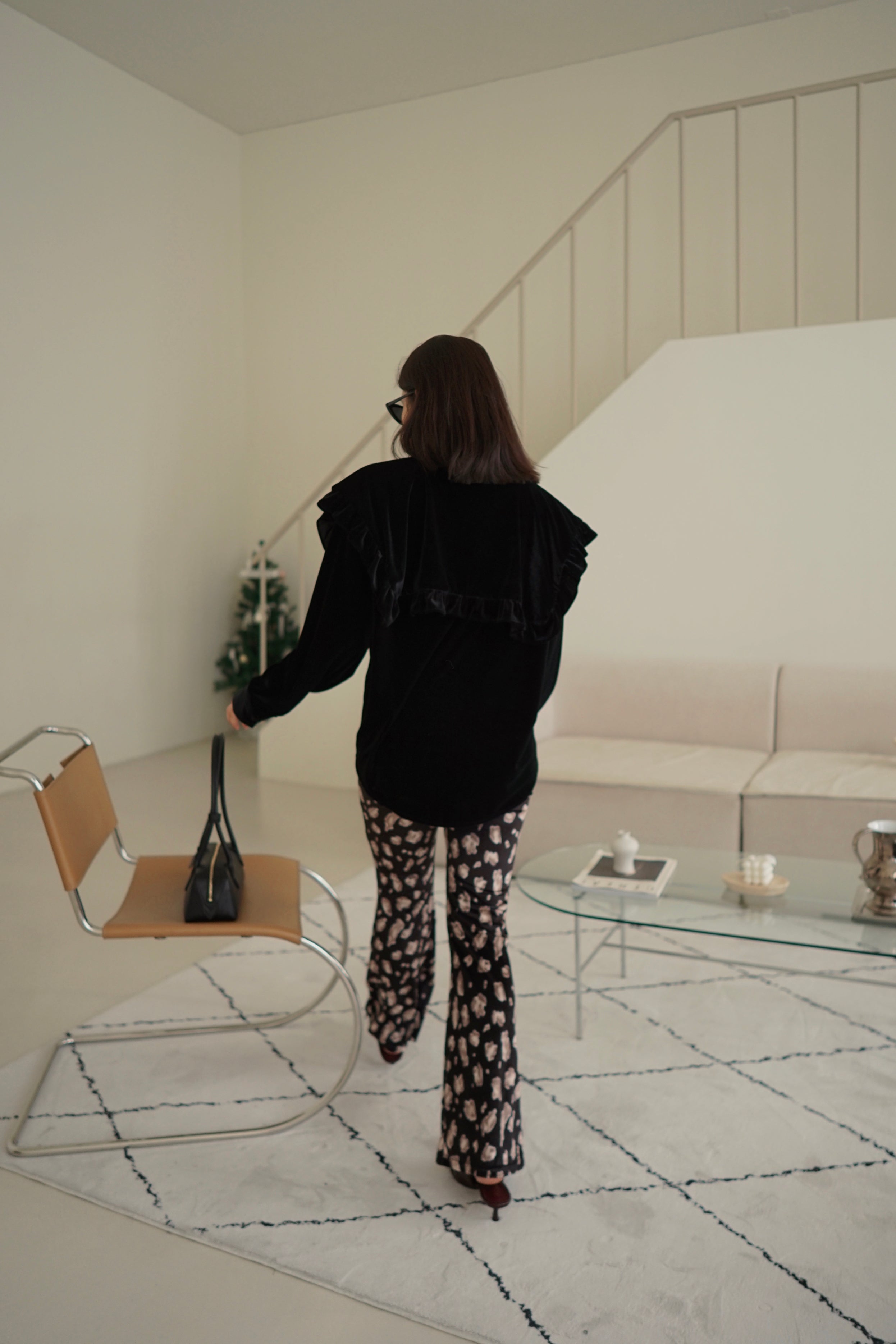 Leopard velvet flared pants