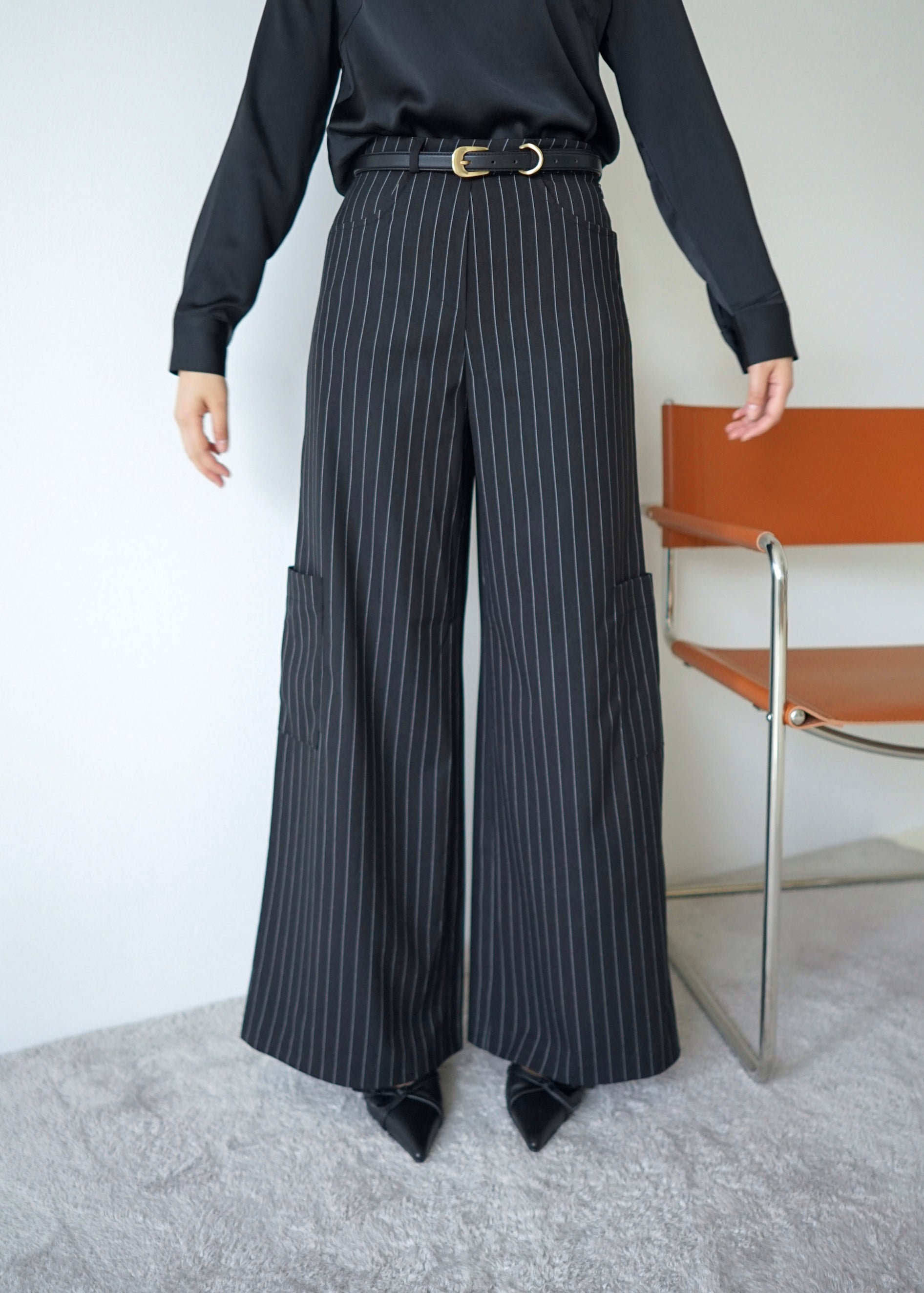 stripe high-rise side pocket trousers