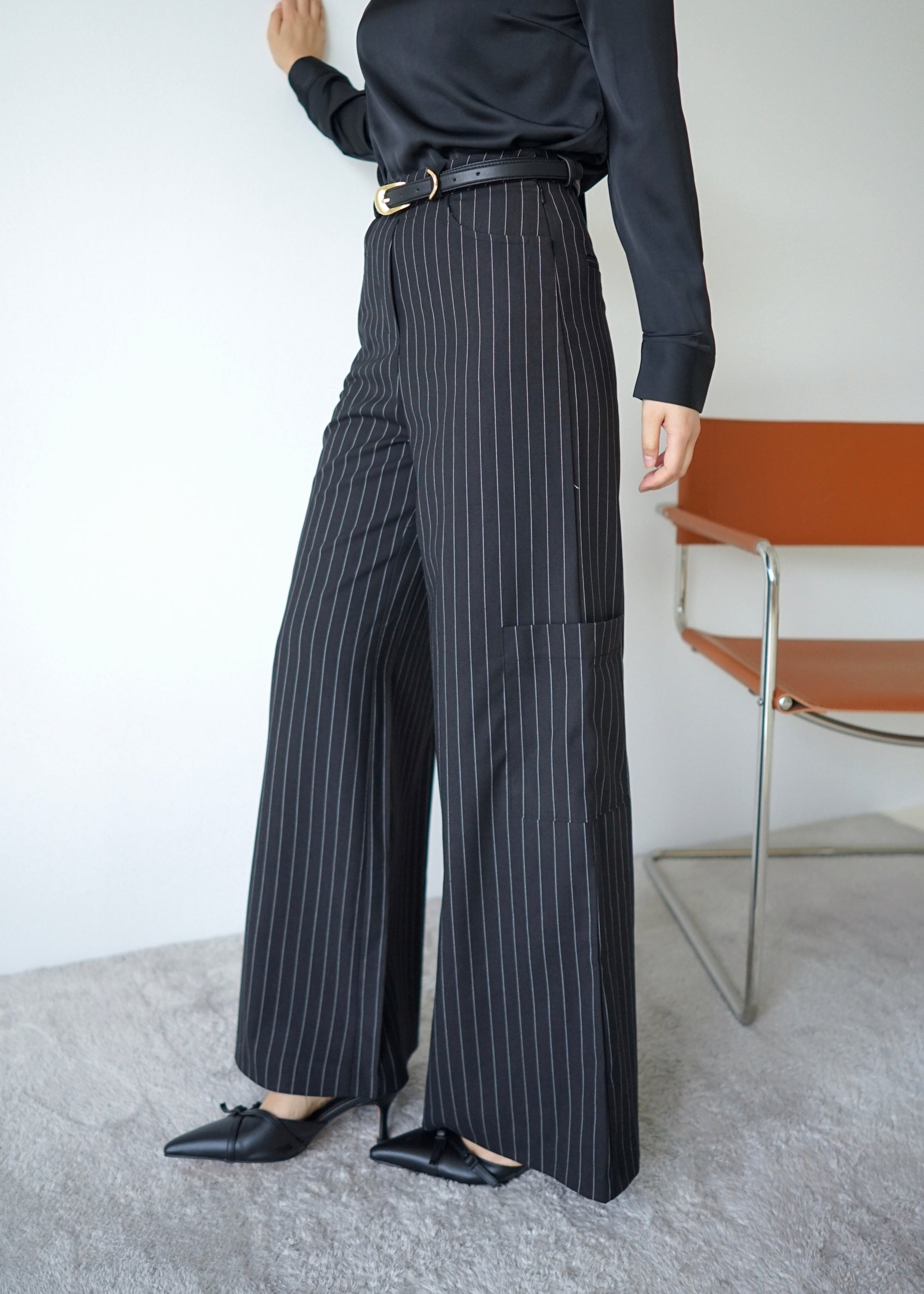 stripe high-rise side pocket trousers