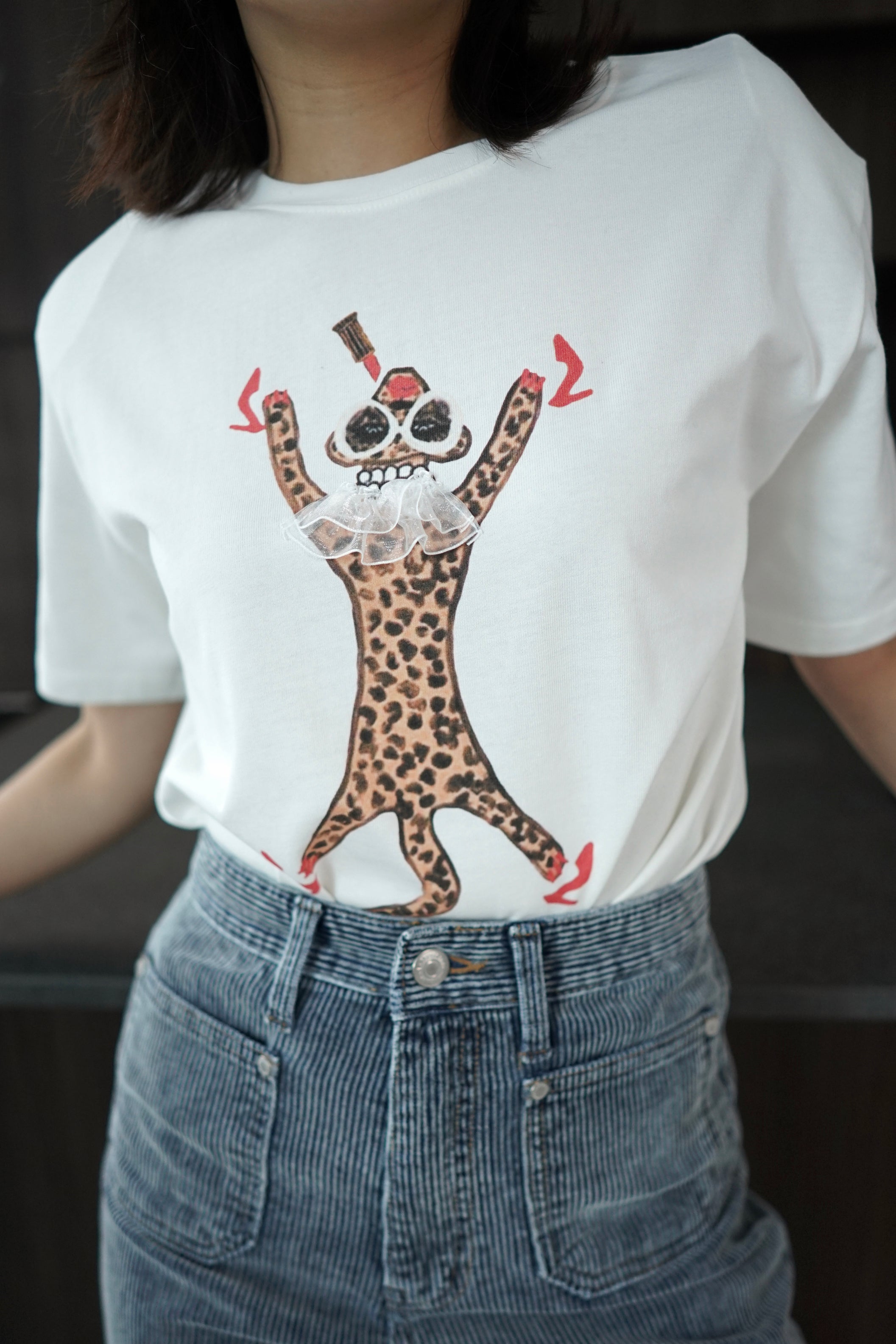 Girly leopard padded shoulder tee